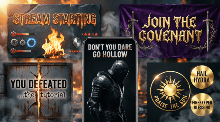 YOU DIED" text in Dark Souls gothic font – retro game typography nostalgia
